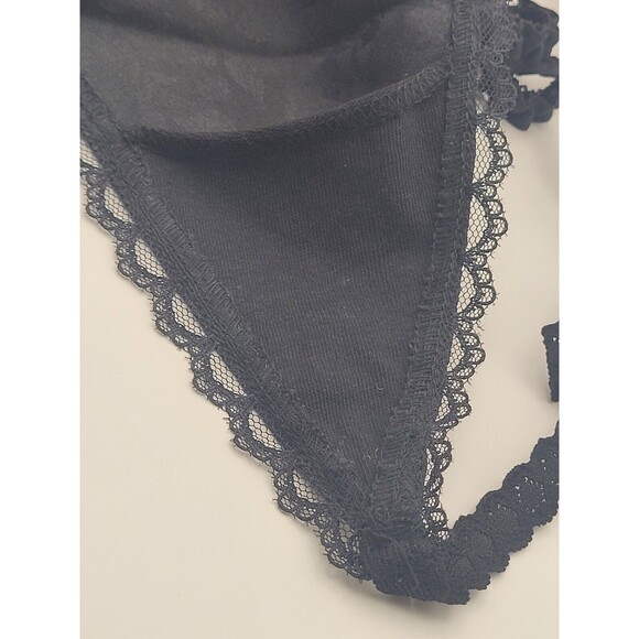 Vtg M/L Victorias Secret Satin T Back / Thong Panties String Beaded BLACK NWT - Picture 6 of 10